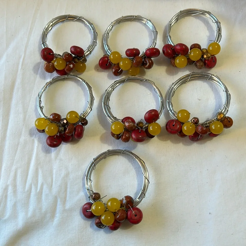 Handmade Beaded Napkin Rings Set of 7